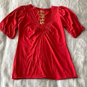 Guess puff-sleeve vneck top